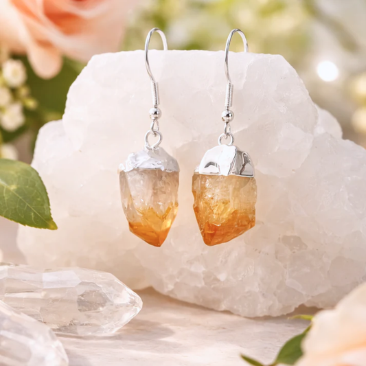 Raw Citrine Point Dangle Earrings