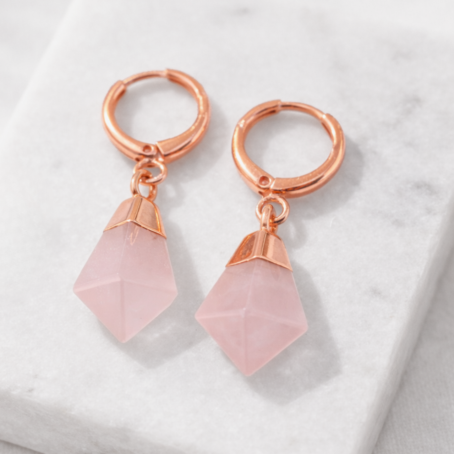 Polished Rose Quartz Point Huggie Hoop Earrings