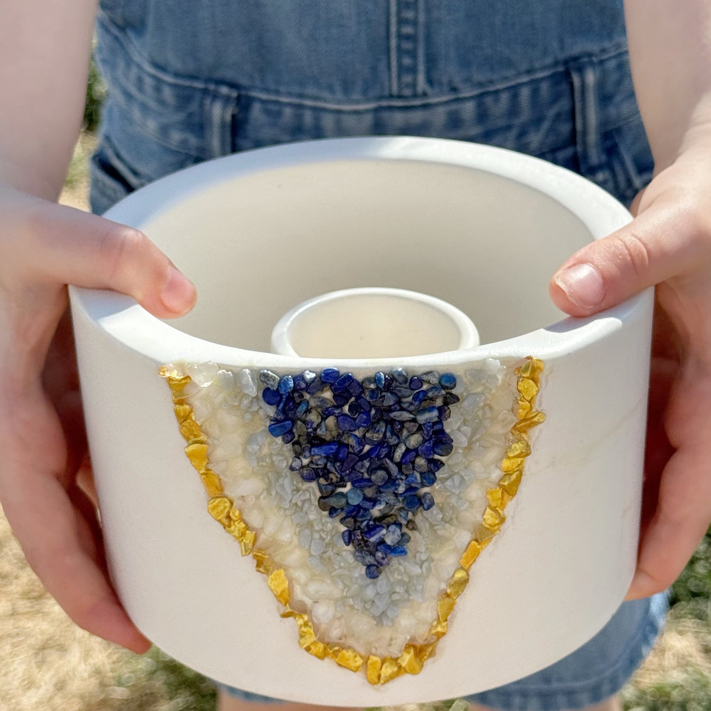 Ceramic Geode White Smudge Bowl