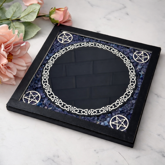 6.5" Black Obsidian Scrying Mirror with Sodalite