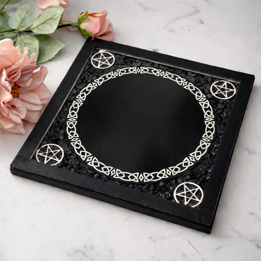 6.5" Black Obsidian Scrying Mirror with Black Tourmaline