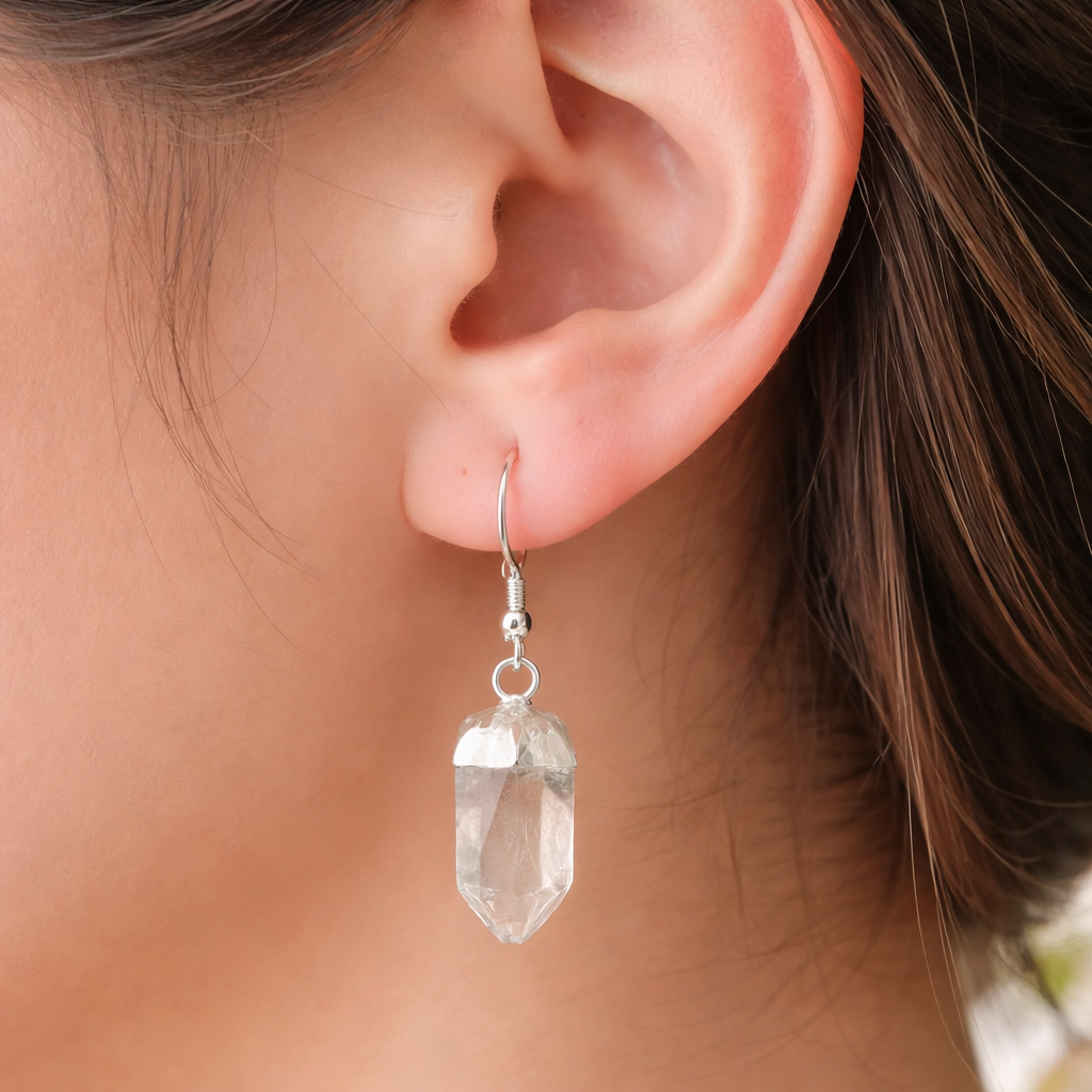 Raw Clear Quartz Point Dangle Earrings