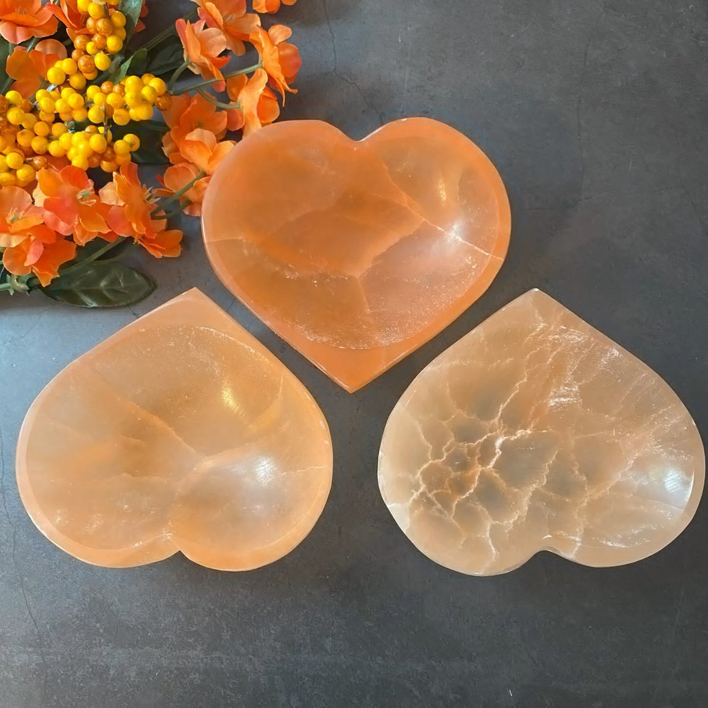 4" Orange Selenite Heart Bowl
