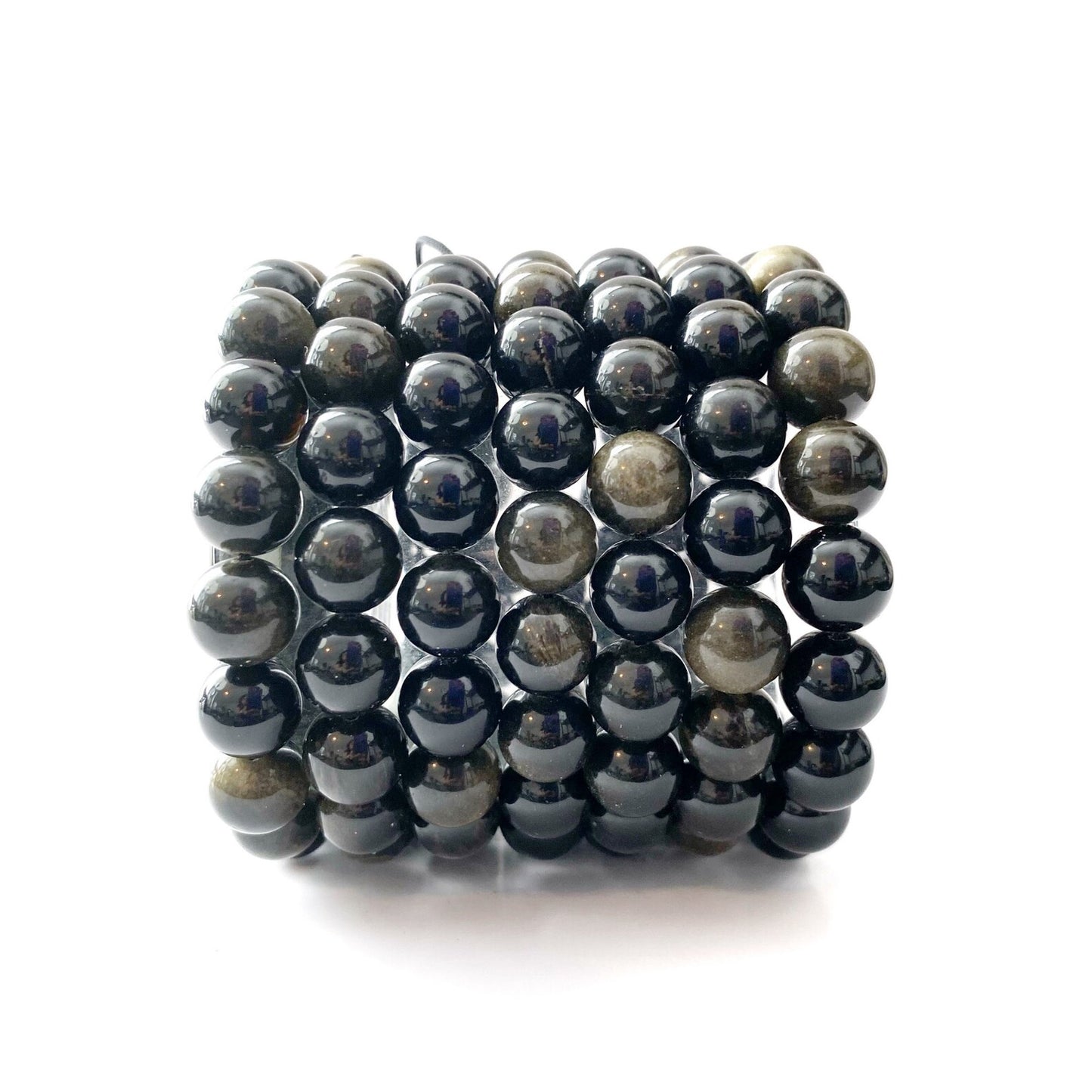 Adjustable 10mm Gold Sheen Obsidian Beaded Bracelet