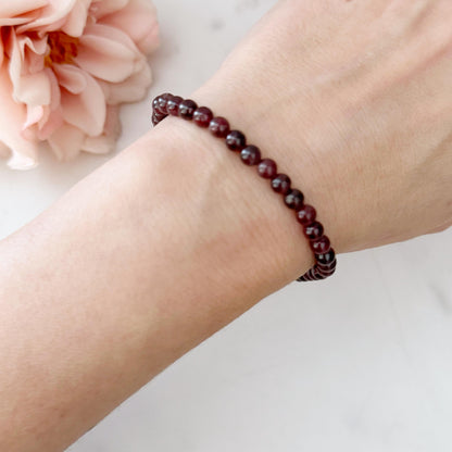 4mm Garnet Beaded Bracelet