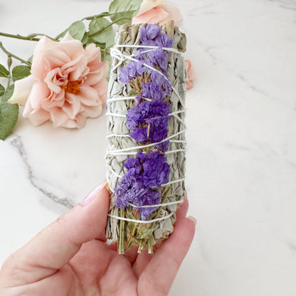 Organic White Sage & Purple Sinuata Smudge Stick