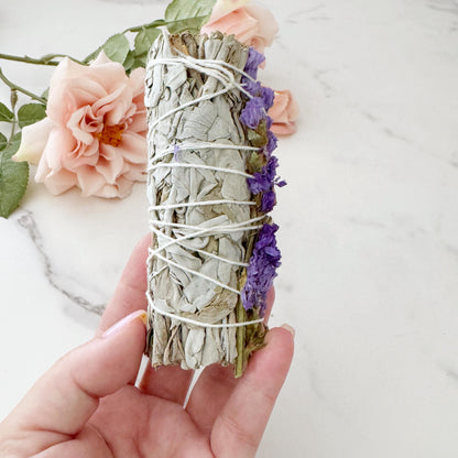 Organic White Sage & Purple Sinuata Smudge Stick