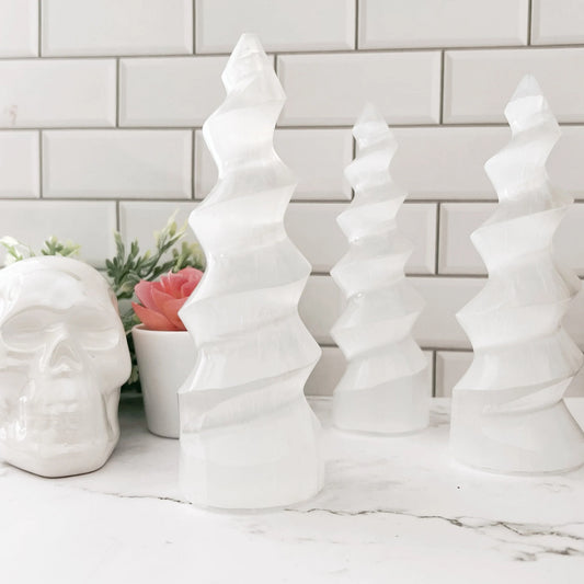 6-7" Selenite Twist Crystal Tower
