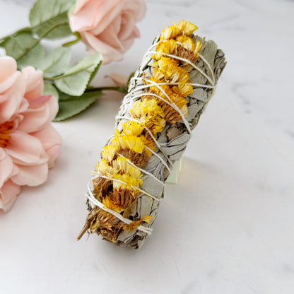 Organic White Sage & Yellow Sinuata Smudge Stick