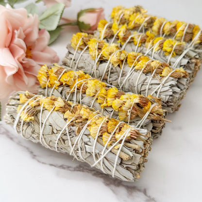 Organic White Sage & Yellow Sinuata Smudge Stick