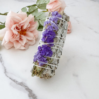 Organic White Sage & Purple Sinuata Smudge Stick