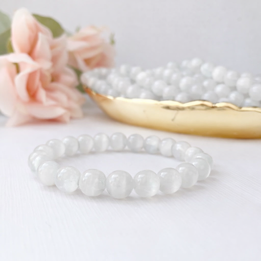 8mm Selenite Beaded Bracelet