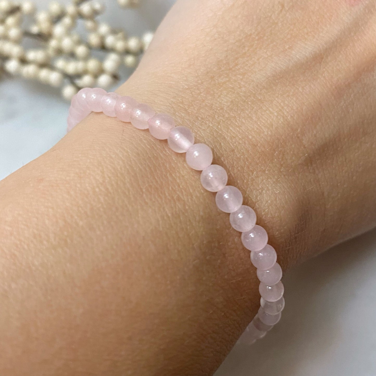 4mm Rose Quartz Beaded Bracelet