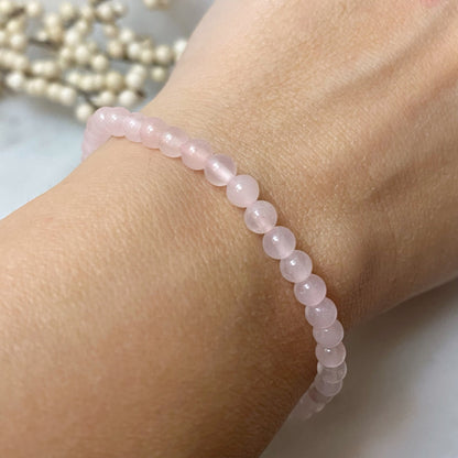 4mm Rose Quartz Beaded Bracelet
