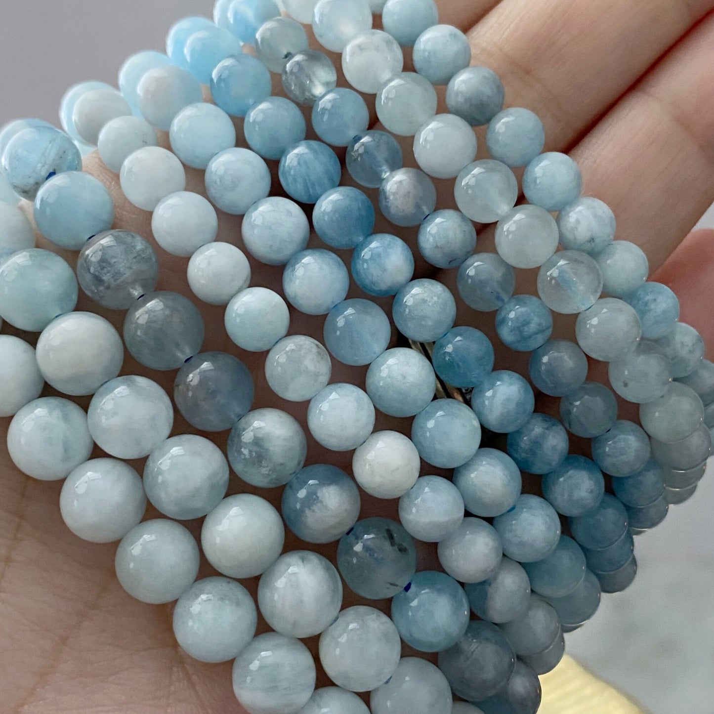 8mm Aquamarine Beaded Bracelet