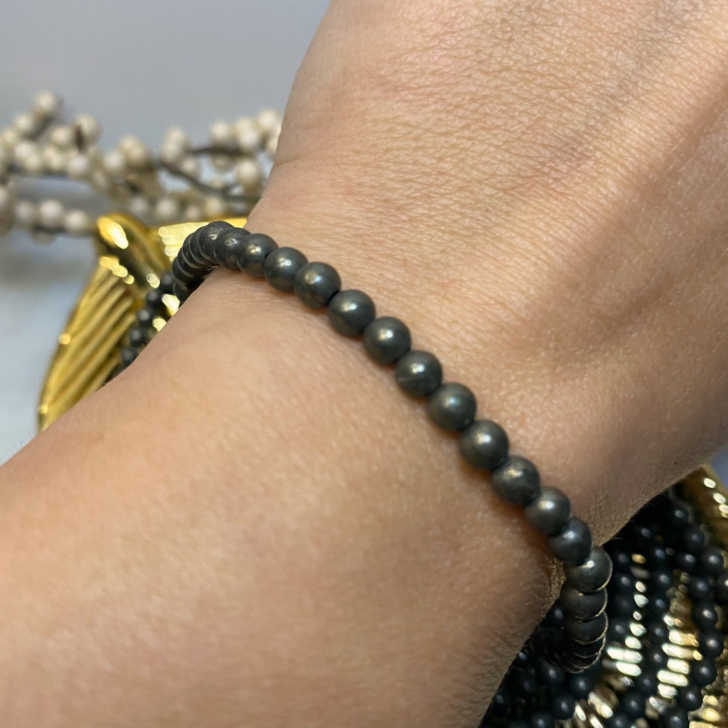 4mm Pyrite Beaded Bracelet