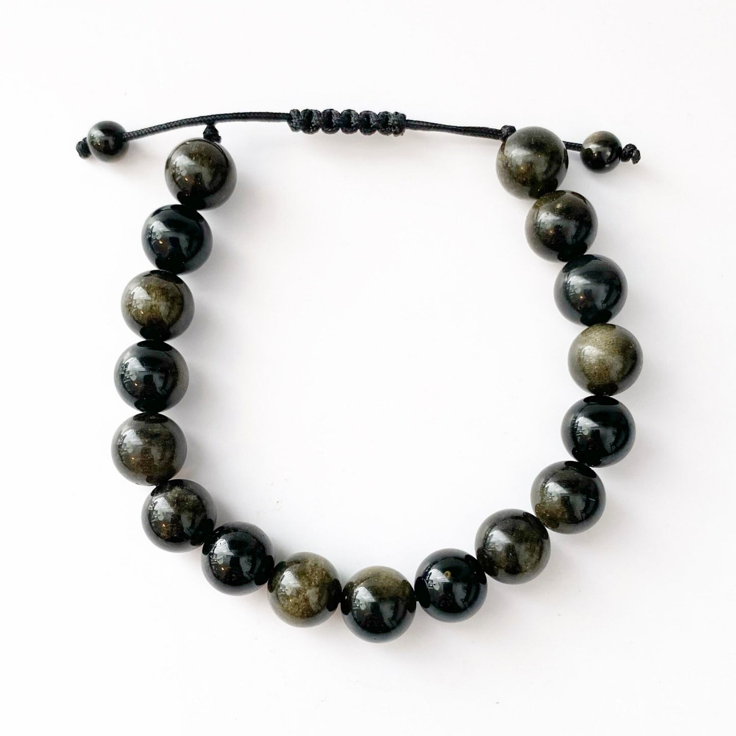 Adjustable 10mm Gold Sheen Obsidian Beaded Bracelet