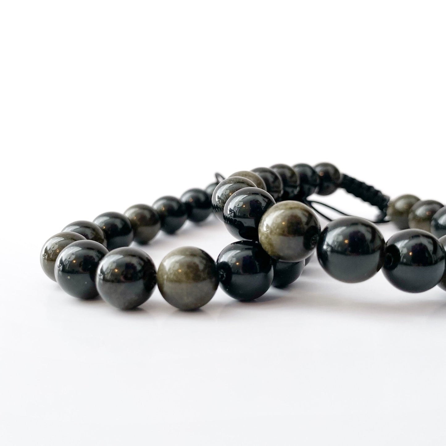 Adjustable 10mm Gold Sheen Obsidian Beaded Bracelet