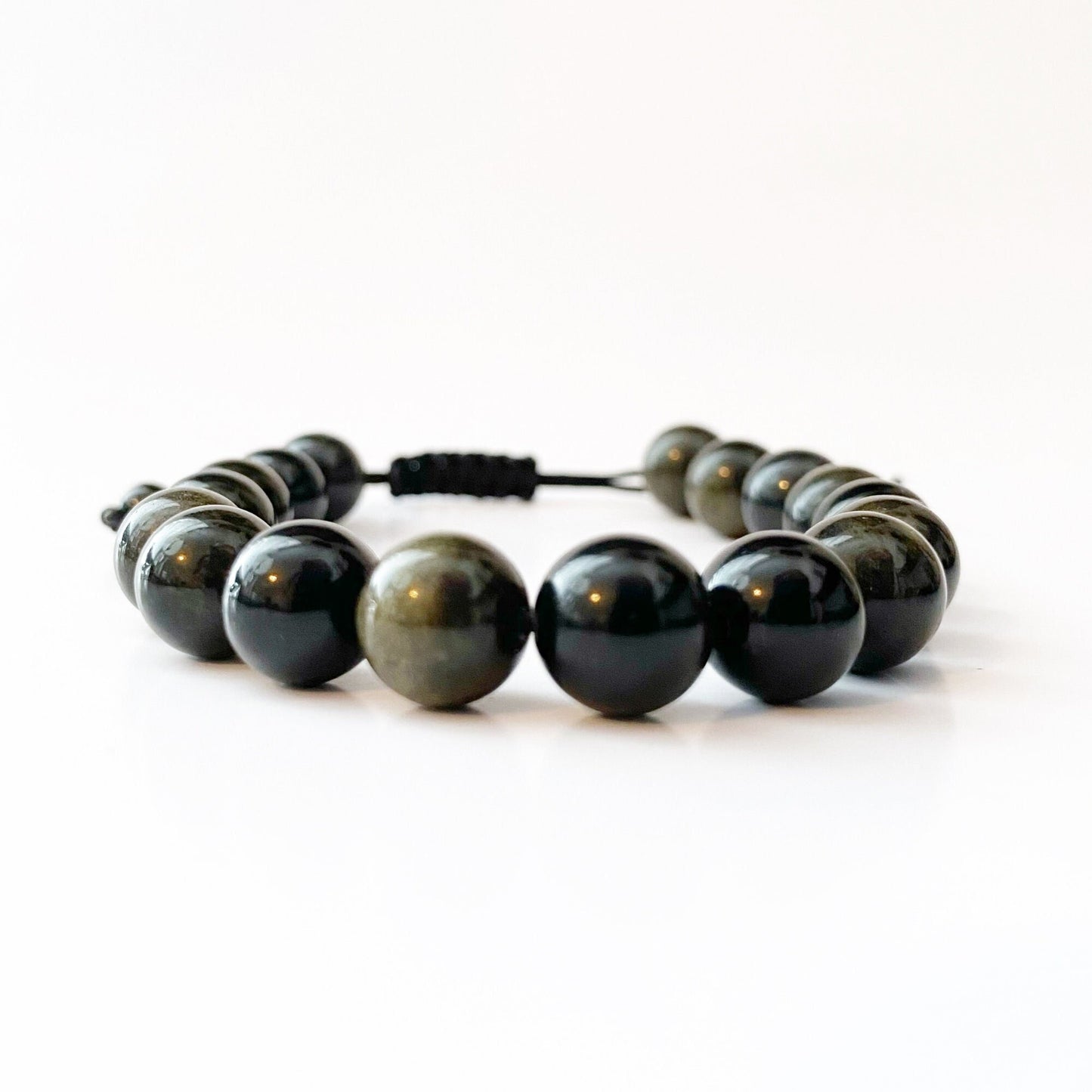 Adjustable 10mm Gold Sheen Obsidian Beaded Bracelet