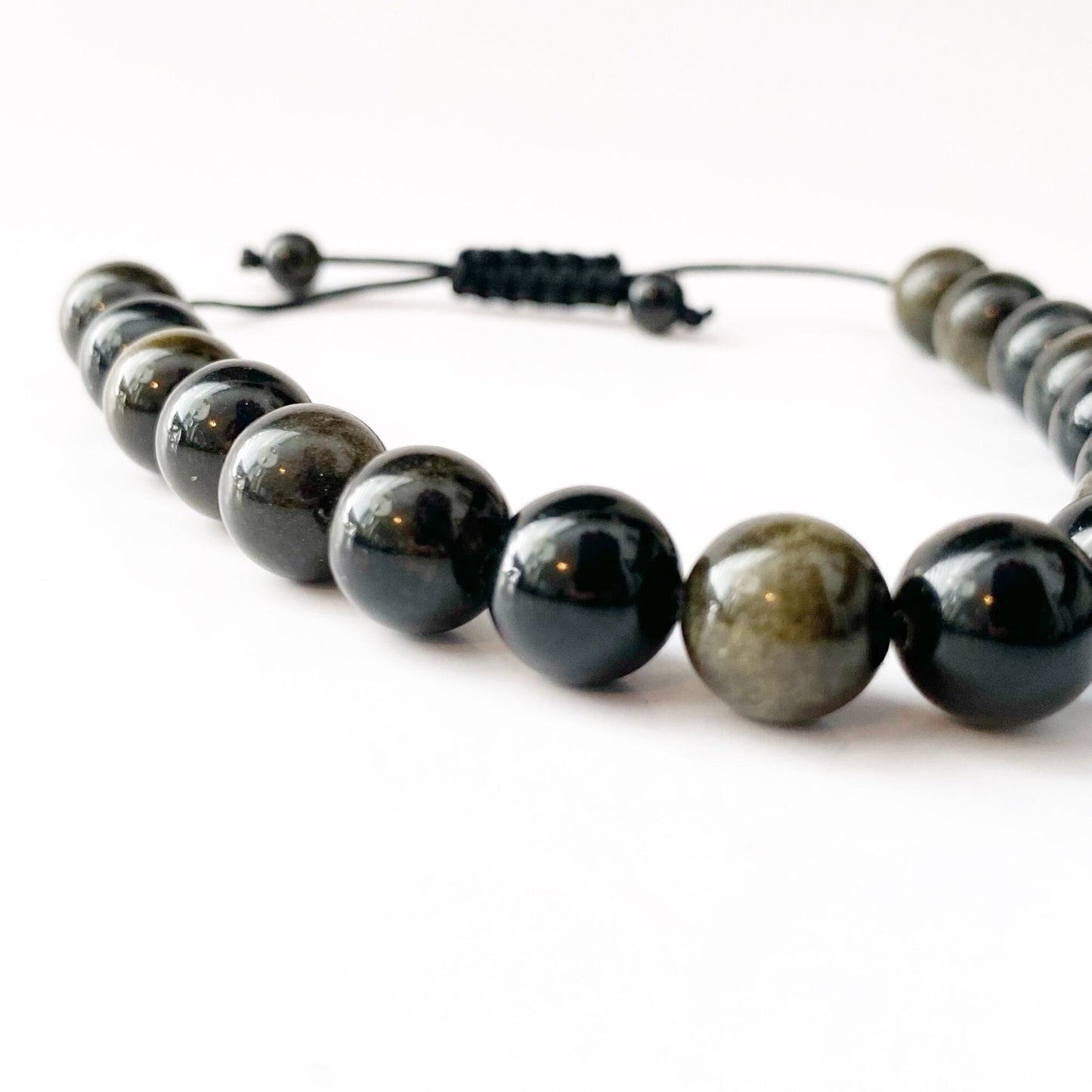 Adjustable 10mm Gold Sheen Obsidian Beaded Bracelet
