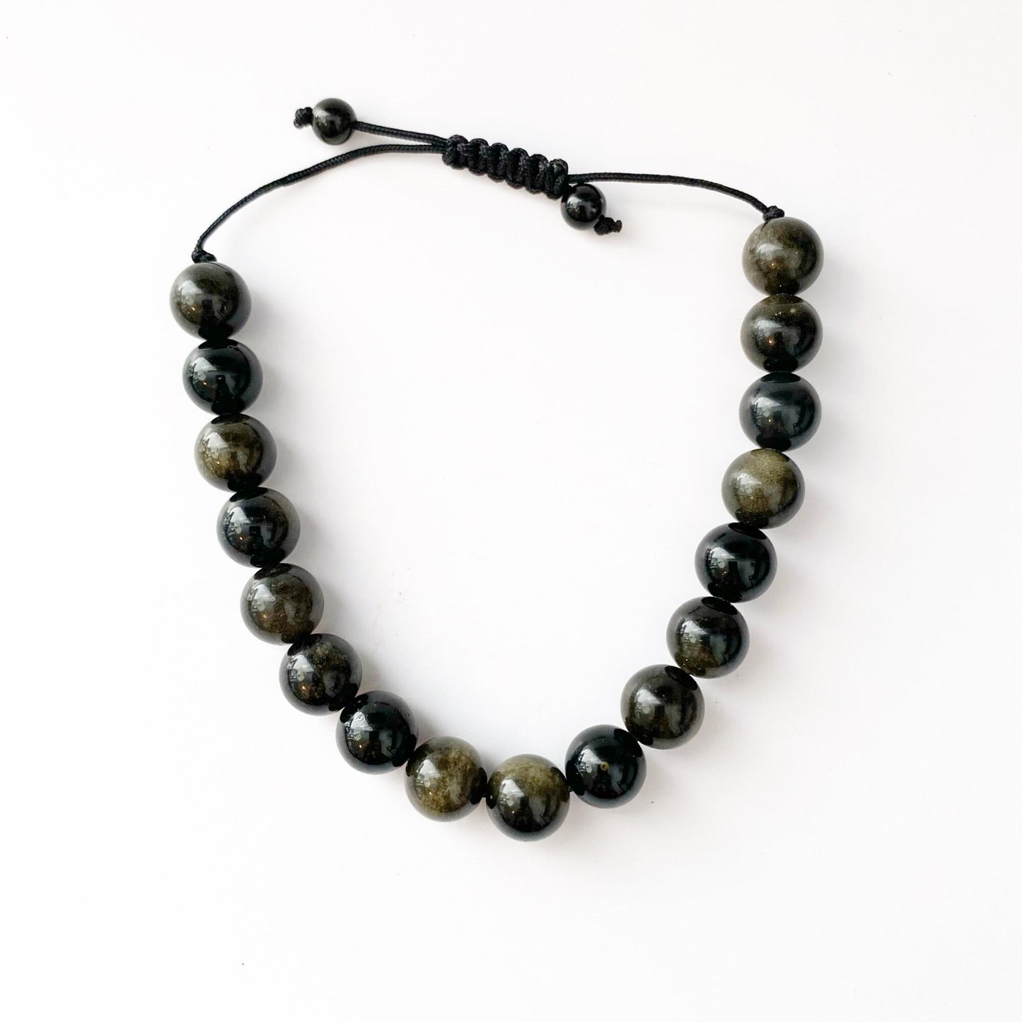 Adjustable 10mm Gold Sheen Obsidian Beaded Bracelet
