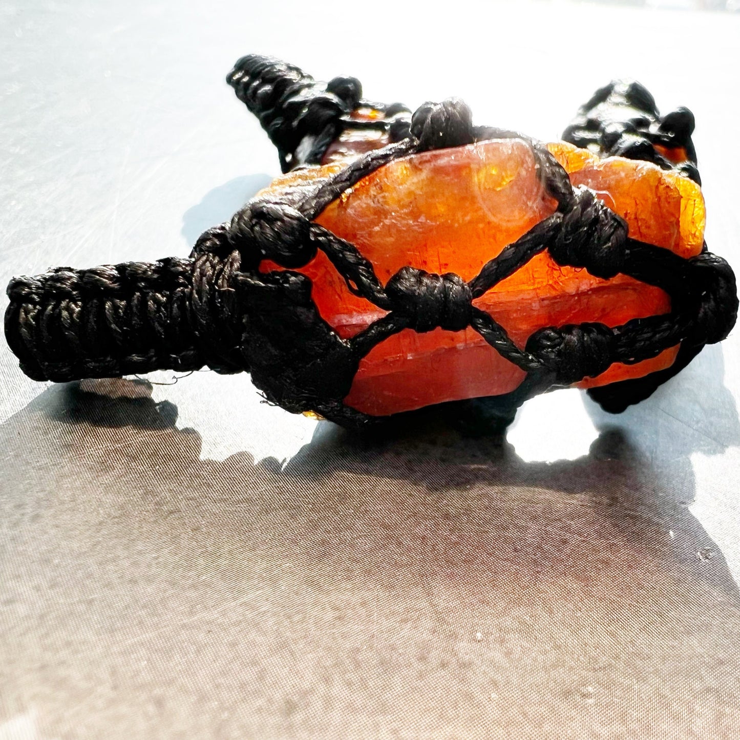 Rough Orange Kyanite Crystal Thread Cage Pendant
