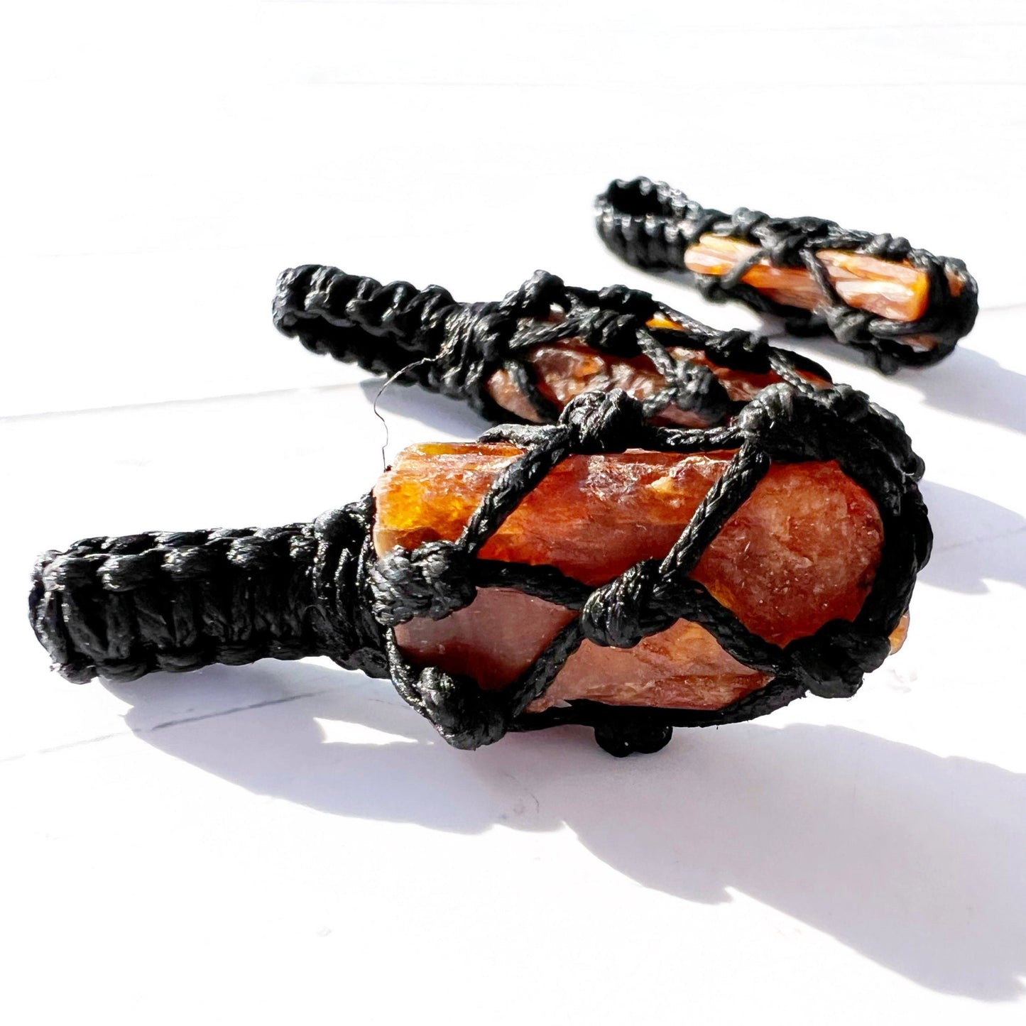 Rough Orange Kyanite Crystal Thread Cage Pendant