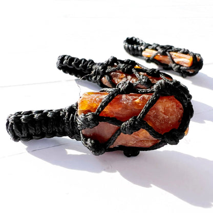 Rough Orange Kyanite Crystal Thread Cage Pendant