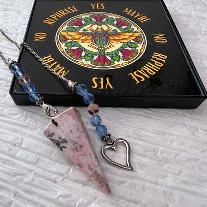 Rhodonite Hexagonal Pendulum with Heart Charm