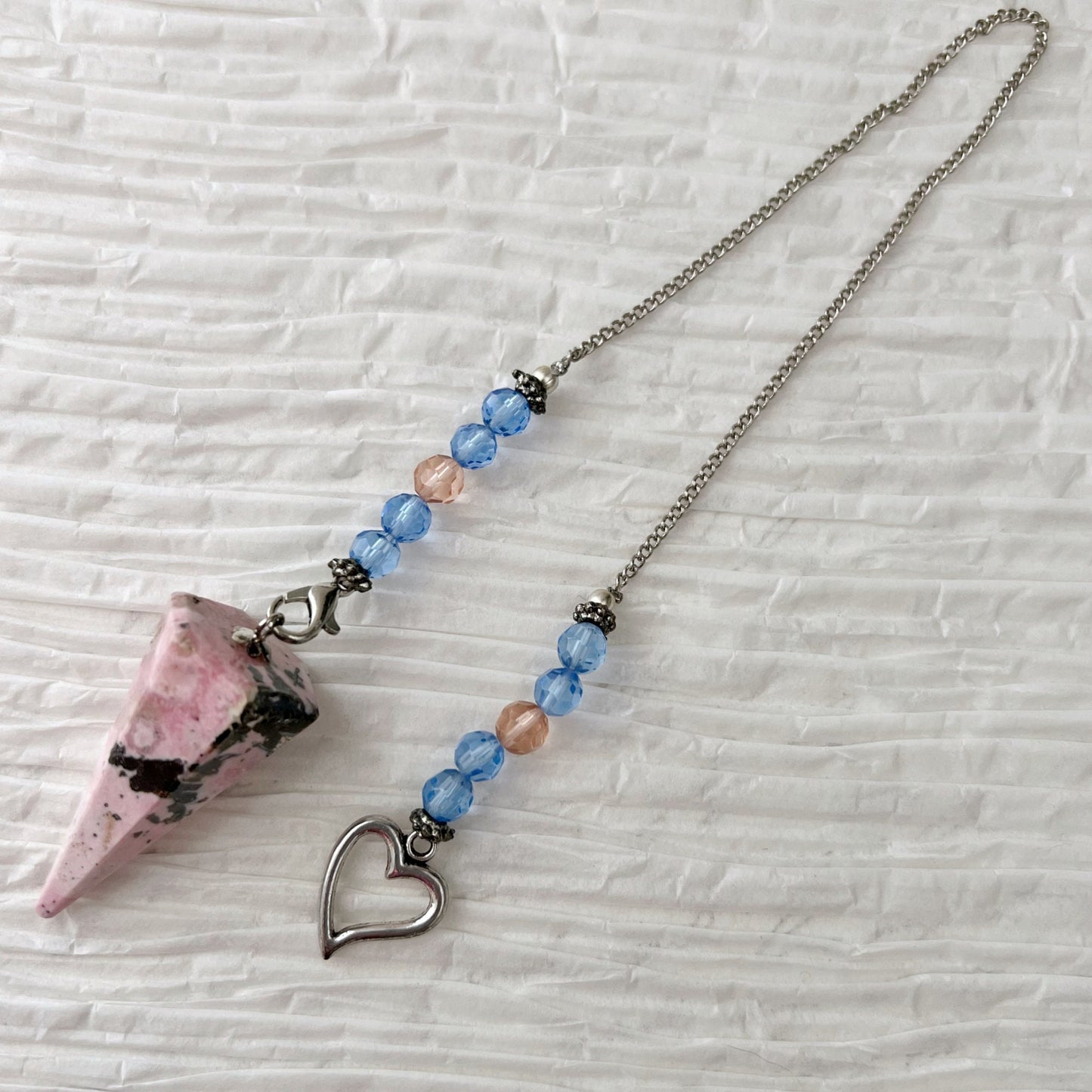 Rhodonite Hexagonal Pendulum with Heart Charm