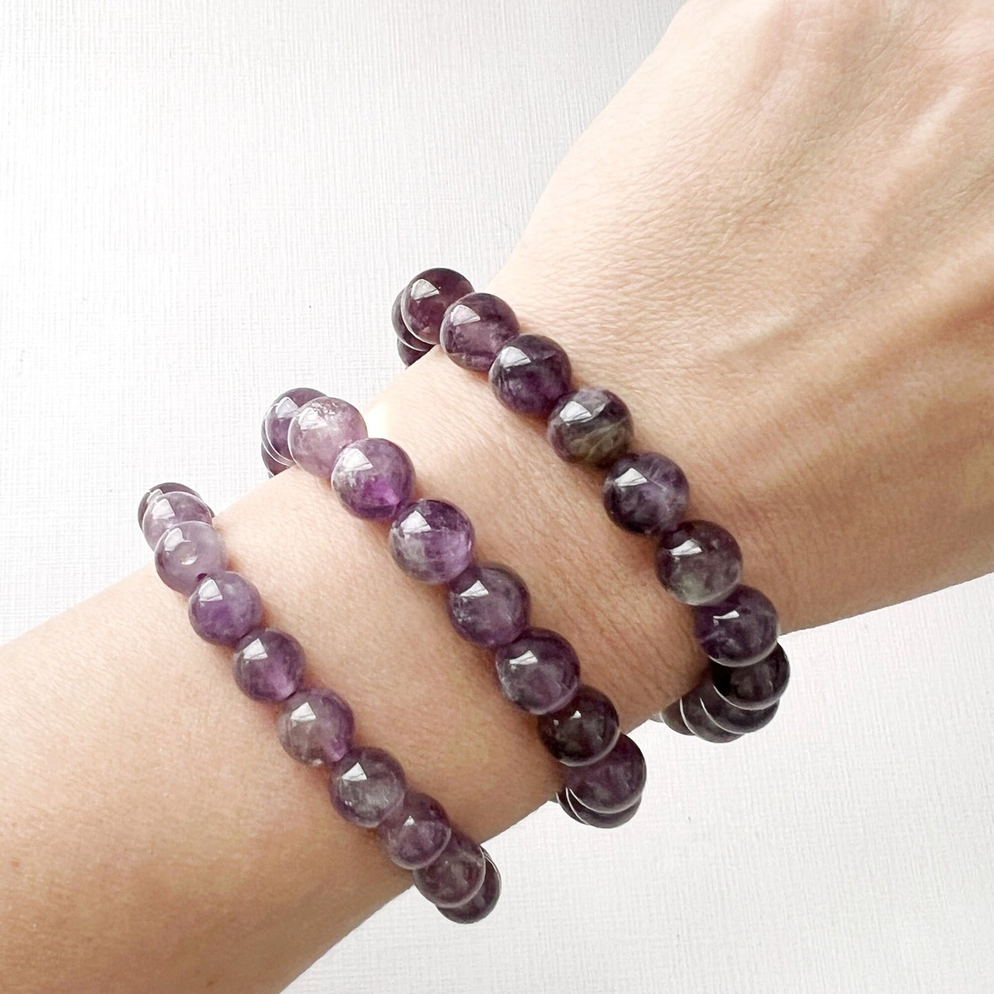 8mm Amethyst Beaded Bracelet